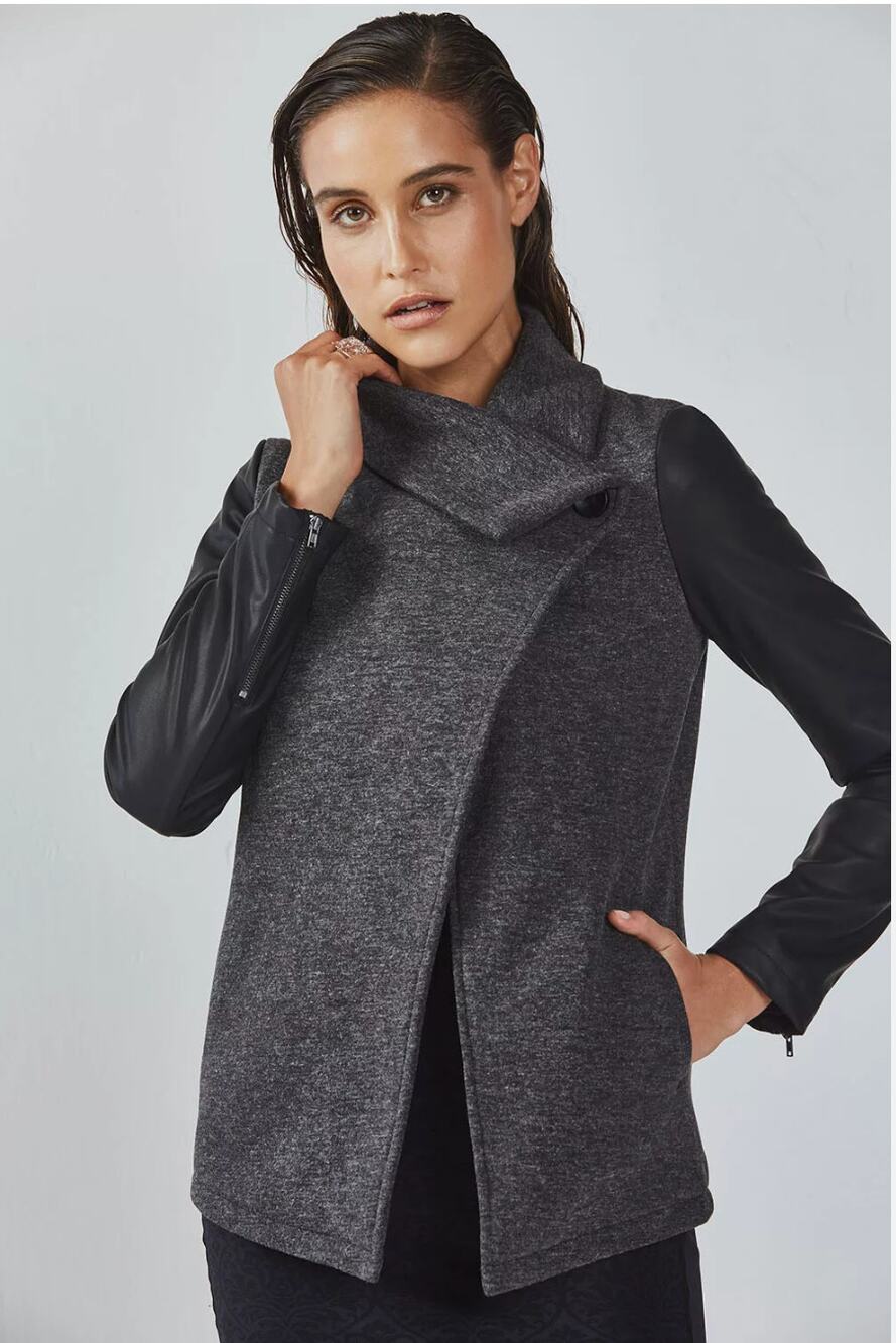 FABLETICS Faux Leather Milano Open Front Moto Jacket with Zipper Sleeve // S